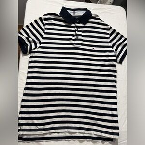 Tommy Hilfiger Navy and White Striped Polo
